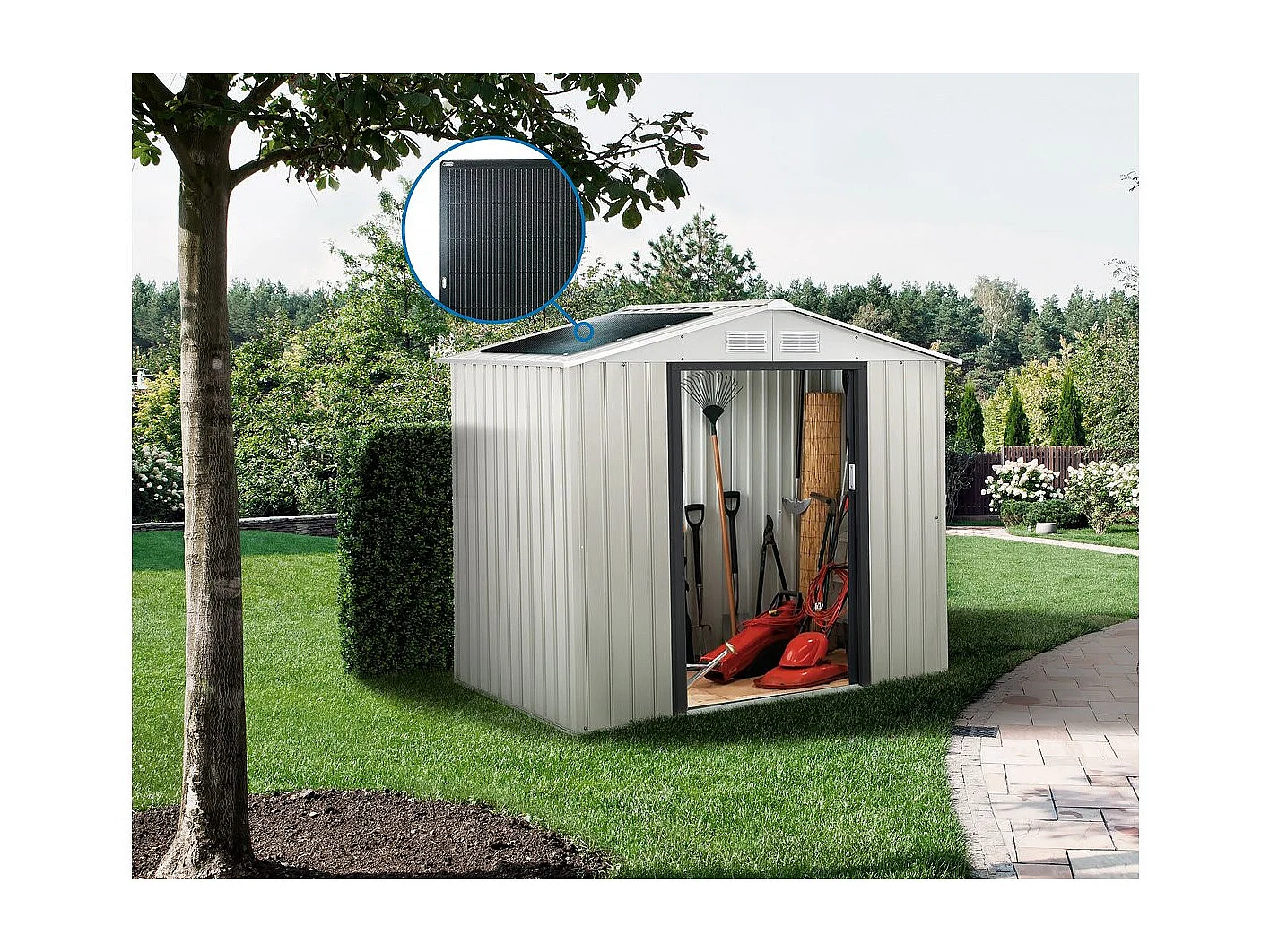 Nebraska Metall-Gartenhaus - 4,07 M² mit Solarmodulen