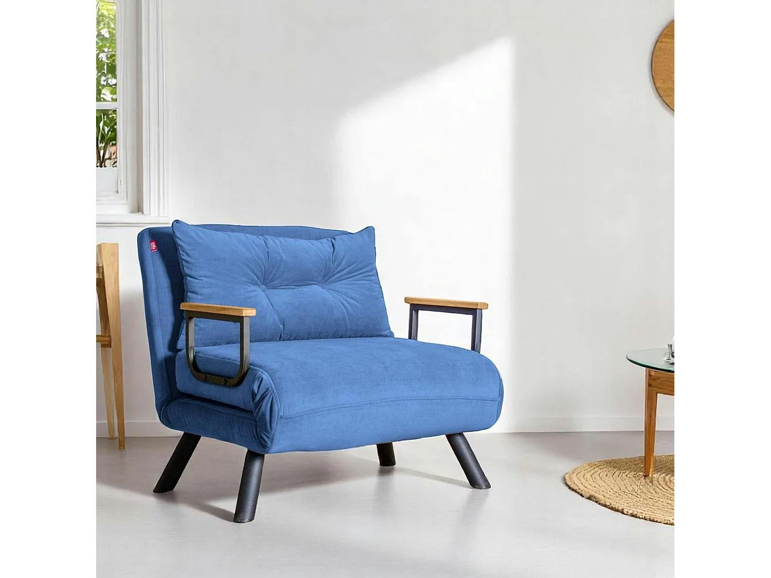 Fauteuil convertible bleu - coussin assorti MODI