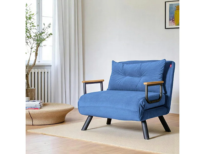 Fauteuil convertible bleu - coussin assorti MODI