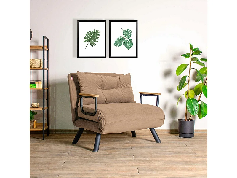 Fauteuil convertible marron clair couchage 175 cm MODI