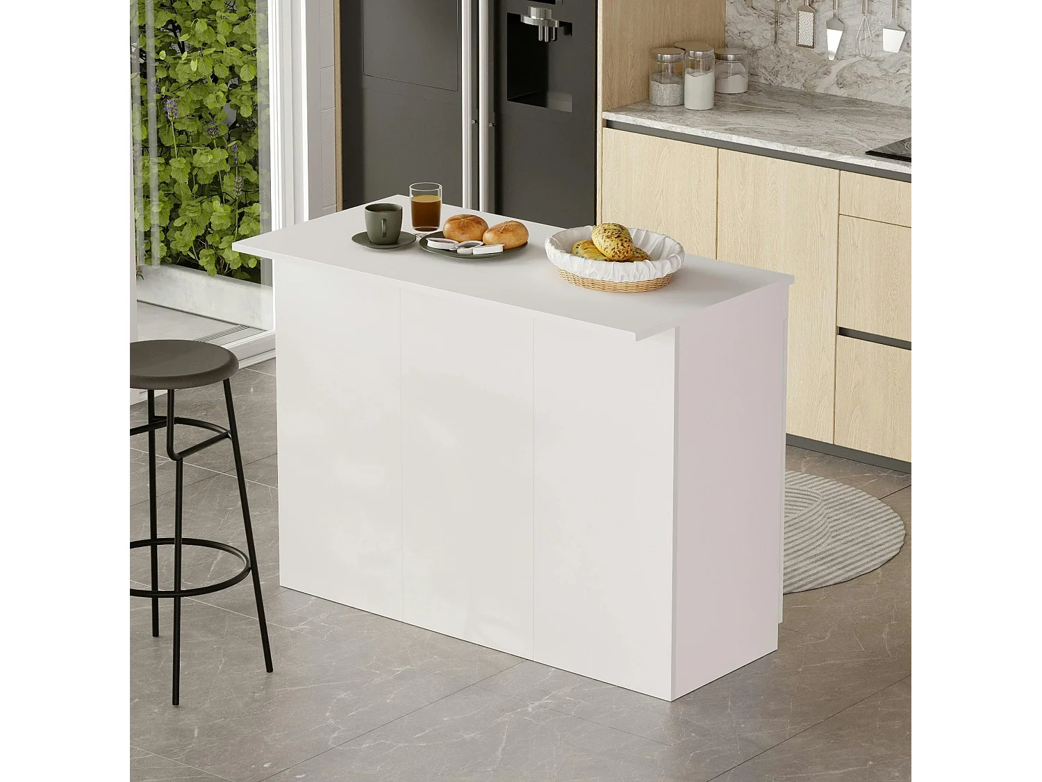 Bar séparation cuisine ouverte blanc, 2 portes MARFA