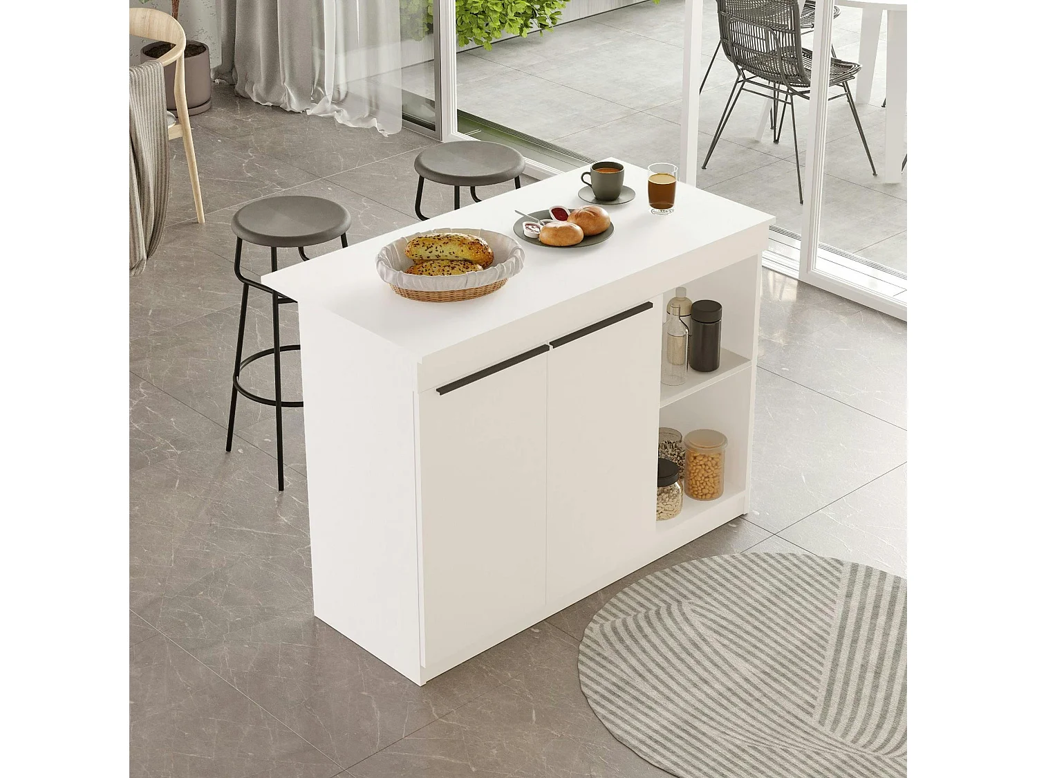 Bar séparation cuisine ouverte blanc, 2 portes MARFA