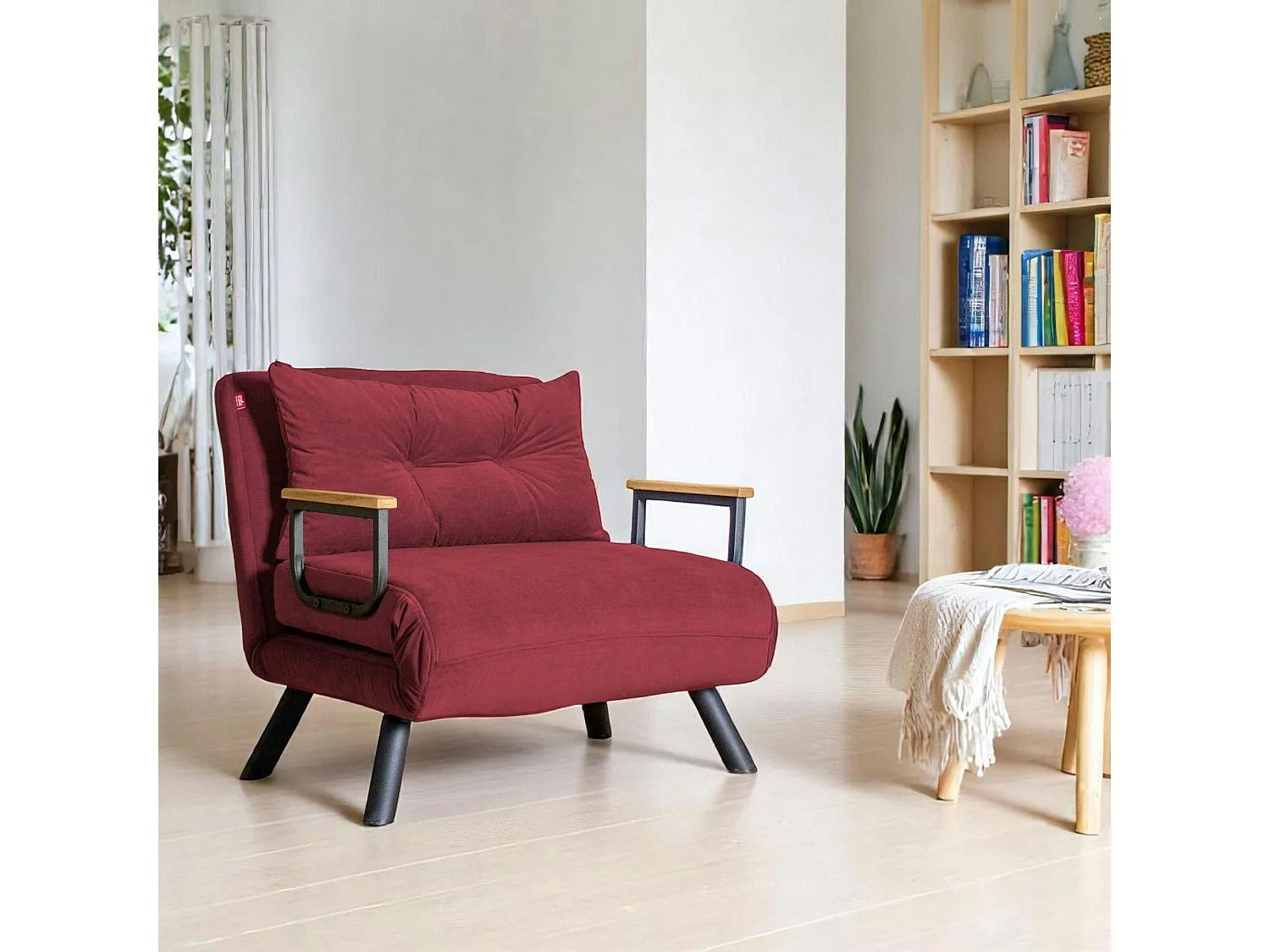 Fauteuil convertible bordeaux - coussin assorti MODI