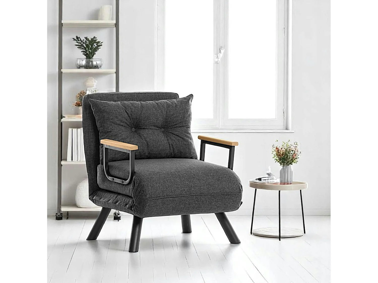 Fauteuil convertible gris foncé - coussin assorti MODI
