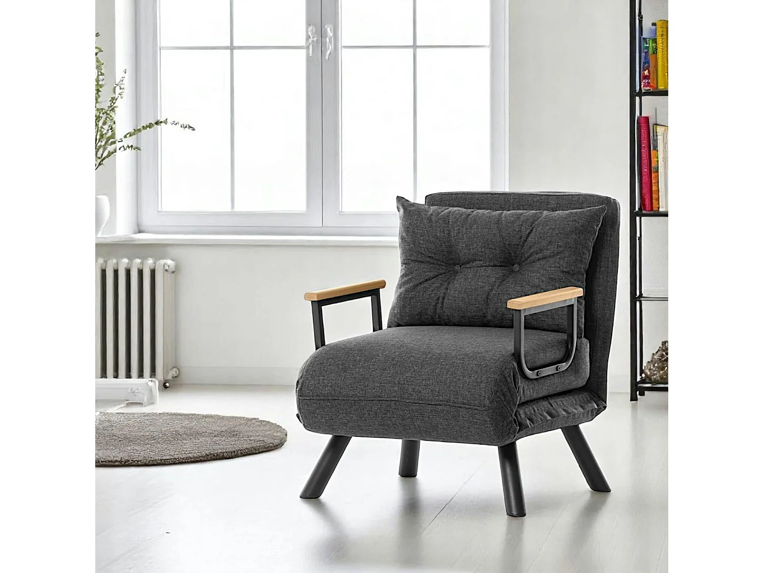 Fauteuil convertible gris foncé - coussin assorti MODI
