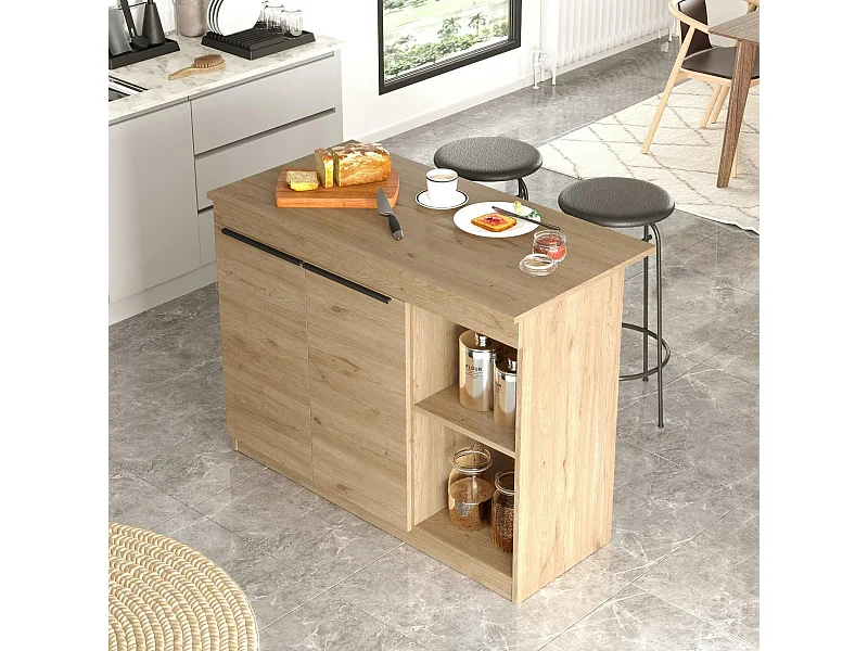 Bar séparation cuisine ouverte effet bois, 2 portes MARFA
