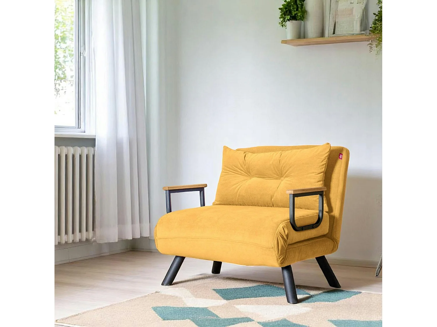 Fauteuil convertible moutarde - coussin assorti MODI