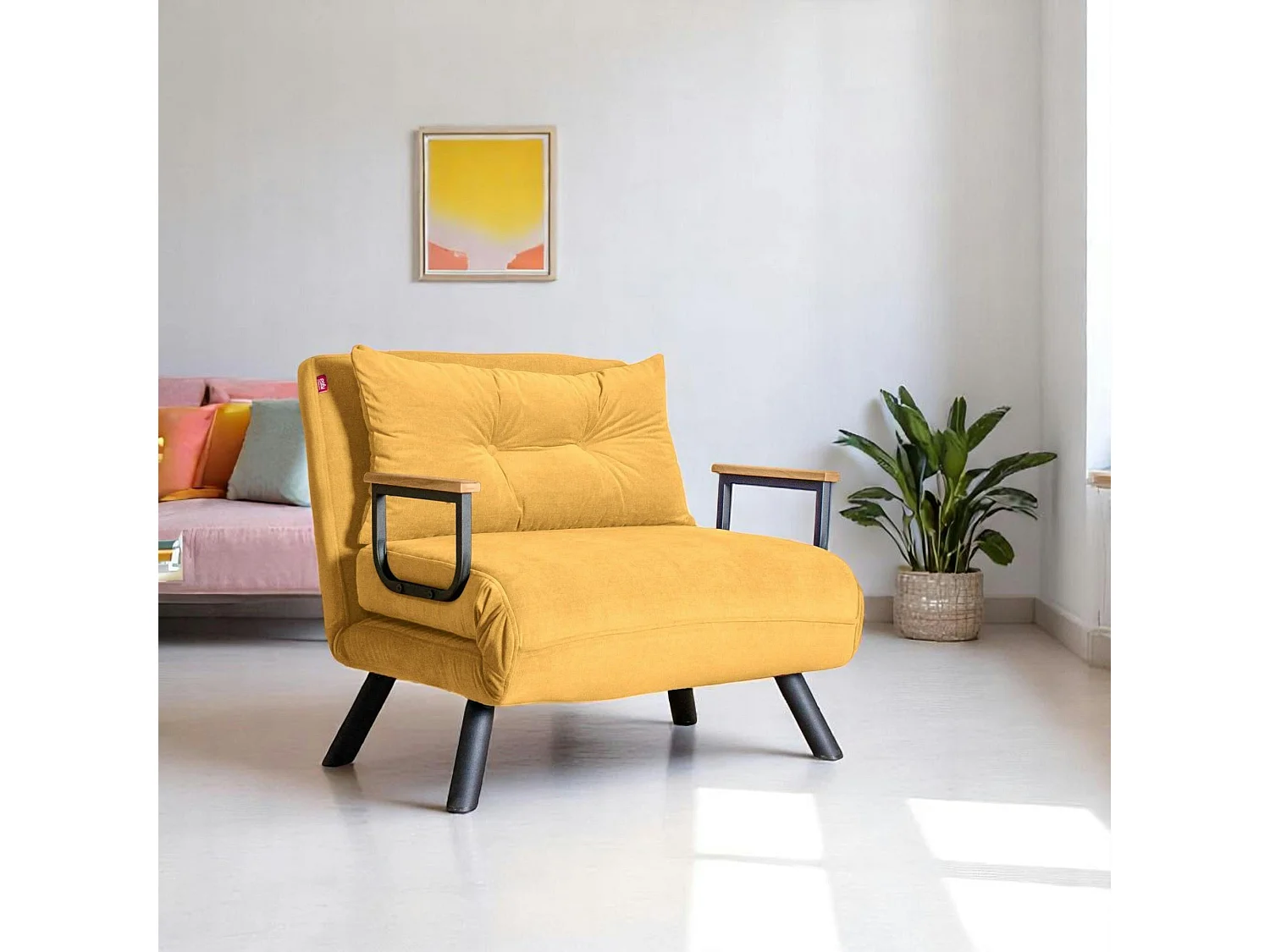 Fauteuil convertible moutarde - coussin assorti MODI