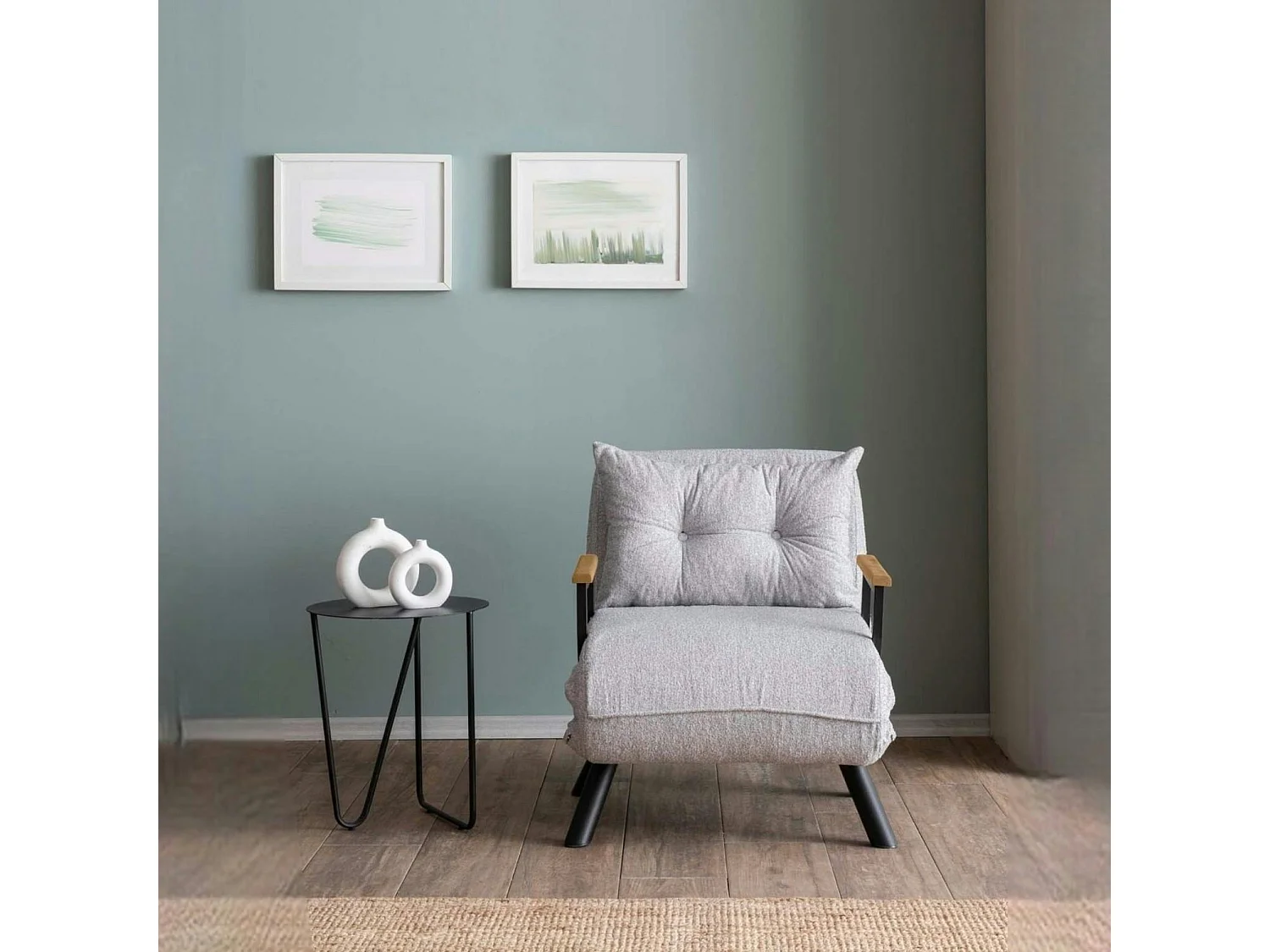 Fauteuil convertible gris clair bouclette 1 place 175 cm MODI