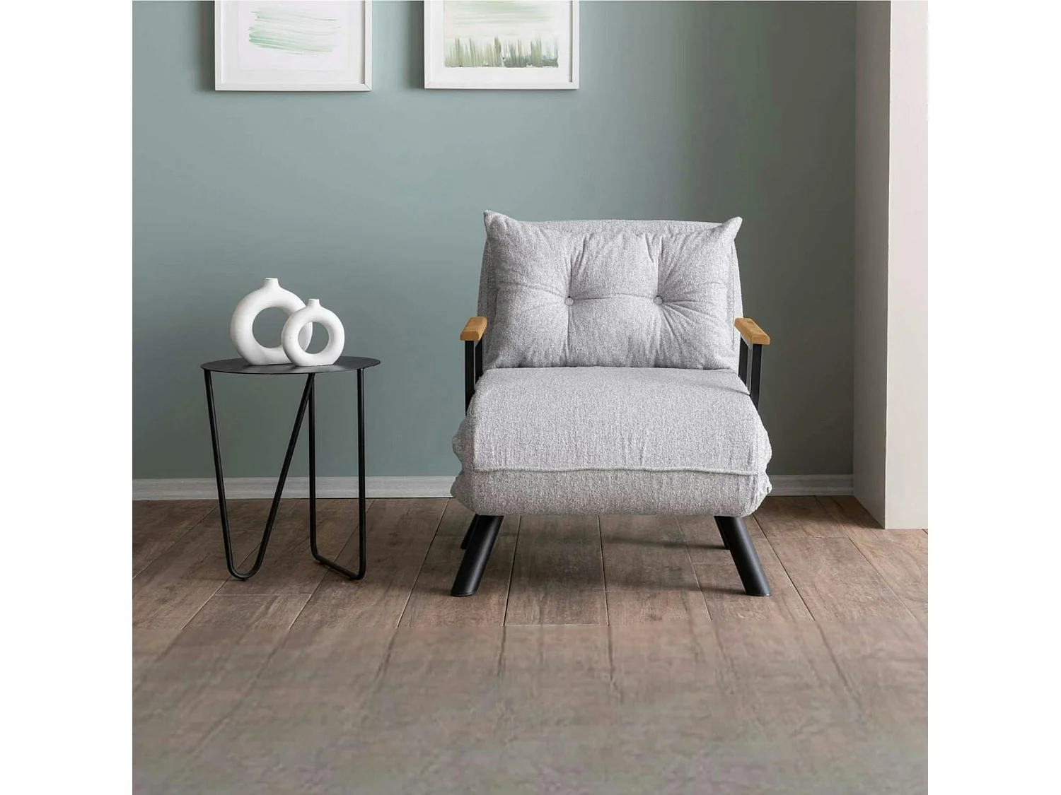 Fauteuil convertible gris clair bouclette 1 place 175 cm MODI