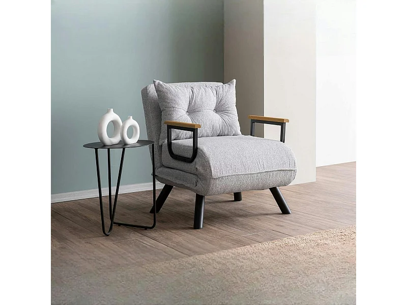 Fauteuil convertible gris clair bouclette 1 place 175 cm MODI