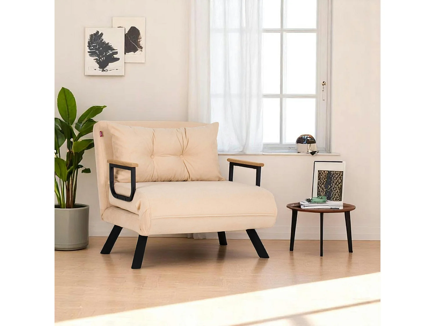 Fauteuil convertible beige - coussin assorti MODI