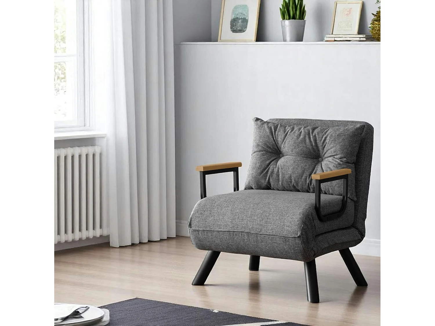 Fauteuil convertible gris clair - coussin assorti MODI
