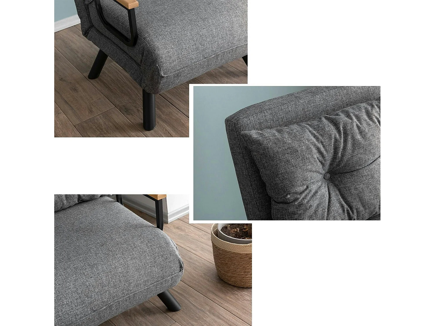 Fauteuil convertible gris clair - coussin assorti MODI