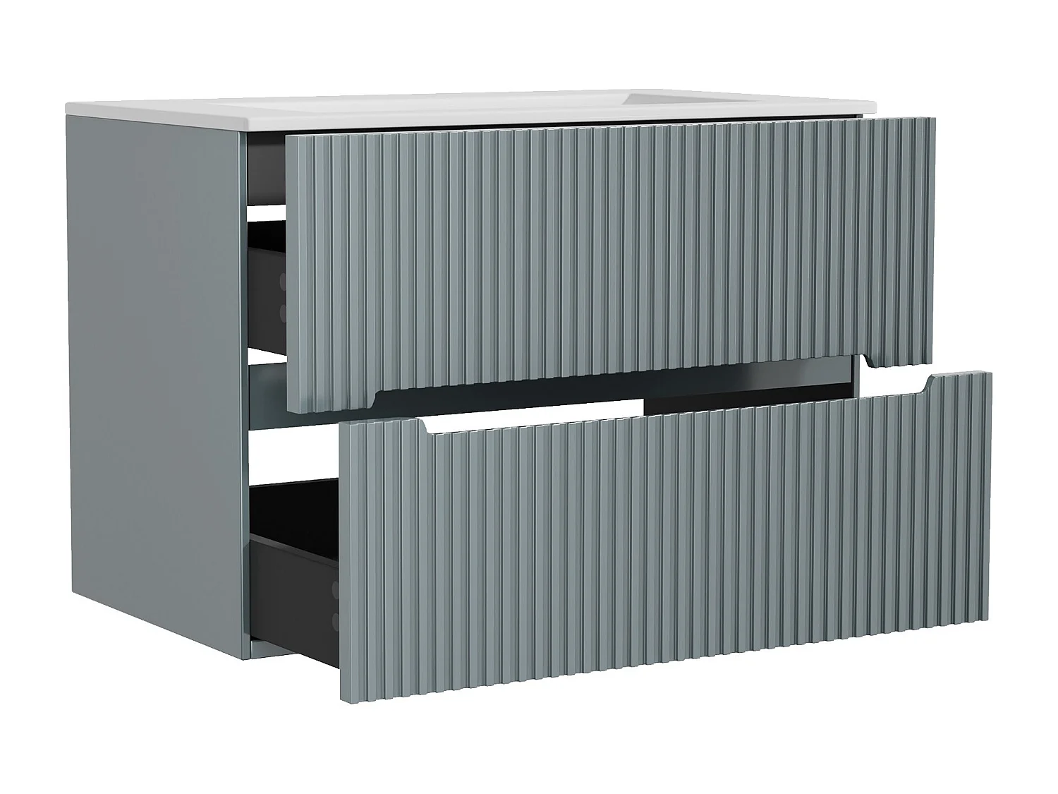 Meuble de salle de bain suspendu avec vasque à encastrer - Strié bleu ciel - 80 cm - PAVANI