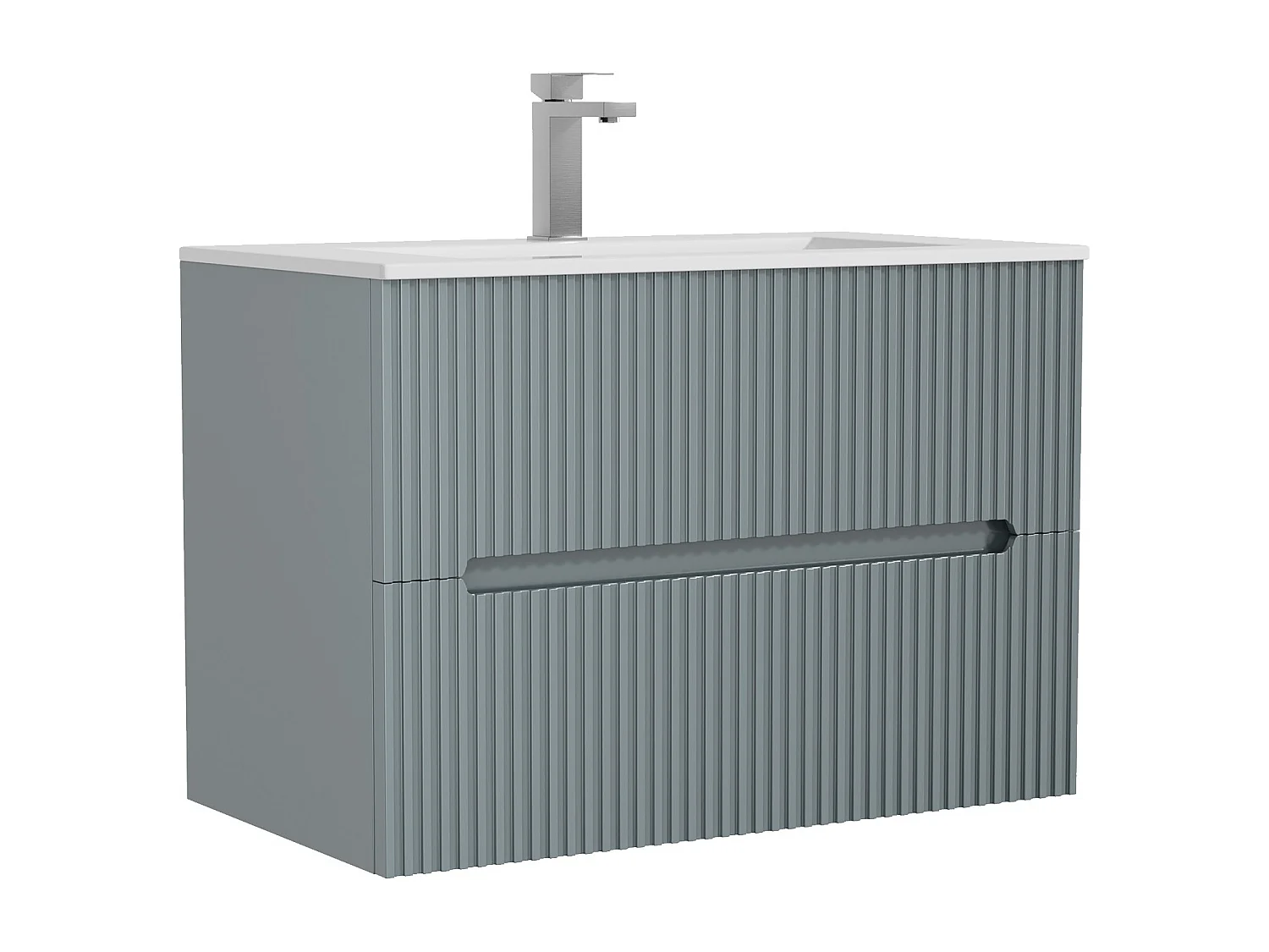 Meuble de salle de bain suspendu avec vasque à encastrer et robinet - Strié bleu ciel - 80 cm - PAVANI
