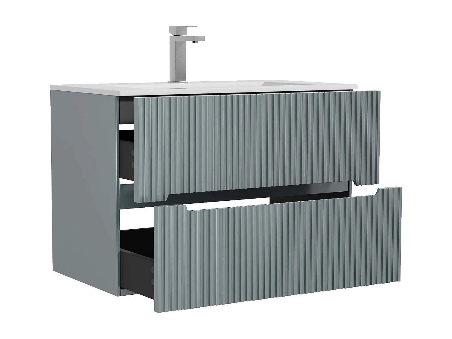 Meuble de salle de bain suspendu avec vasque à encastrer et robinet - Strié bleu ciel - 80 cm - PAVANI