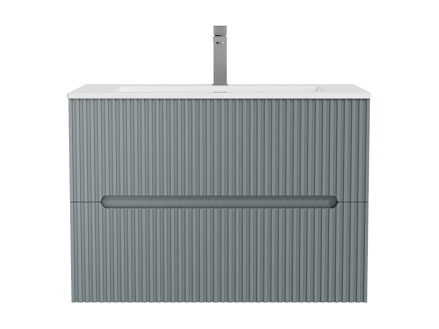 Meuble de salle de bain suspendu avec vasque à encastrer et robinet - Strié bleu ciel - 80 cm - PAVANI