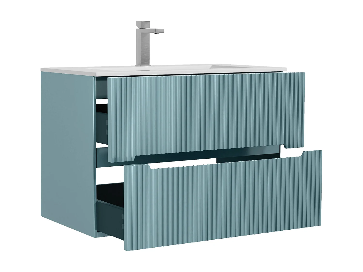 Meuble de salle de bain suspendu avec vasque à encastrer et robinet - Strié bleu ciel - 80 cm - PAVANI