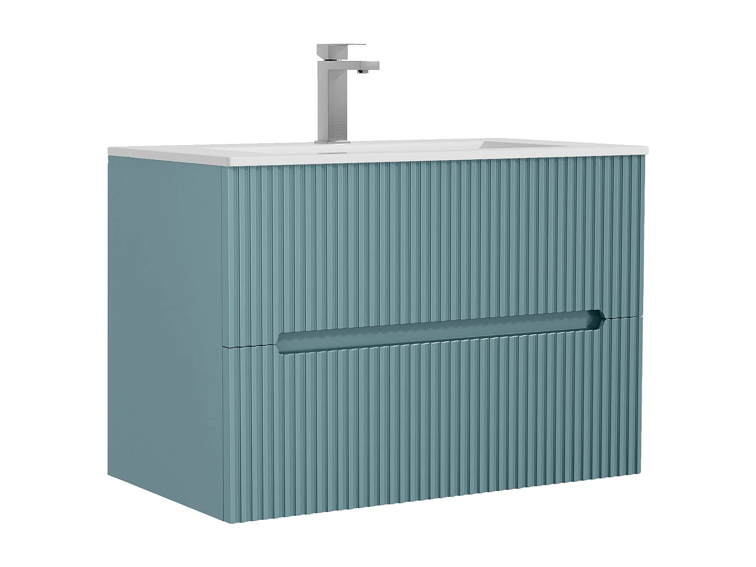 Meuble de salle de bain suspendu avec vasque à encastrer et robinet - Strié bleu ciel - 80 cm - PAVANI