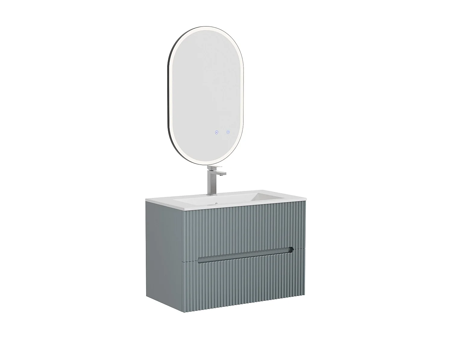 Meuble de salle de bain suspendu avec vasque à encastrer, robinet et miroir - Strié bleu ciel - 80 cm - PAVANI