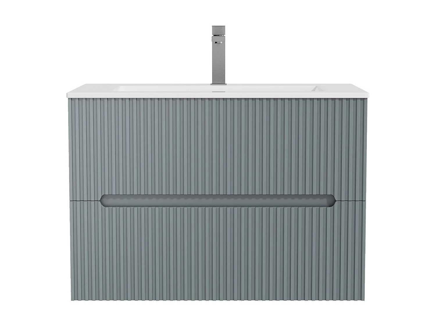 Meuble de salle de bain suspendu avec vasque à encastrer, robinet et miroir - Strié bleu ciel - 80 cm - PAVANI