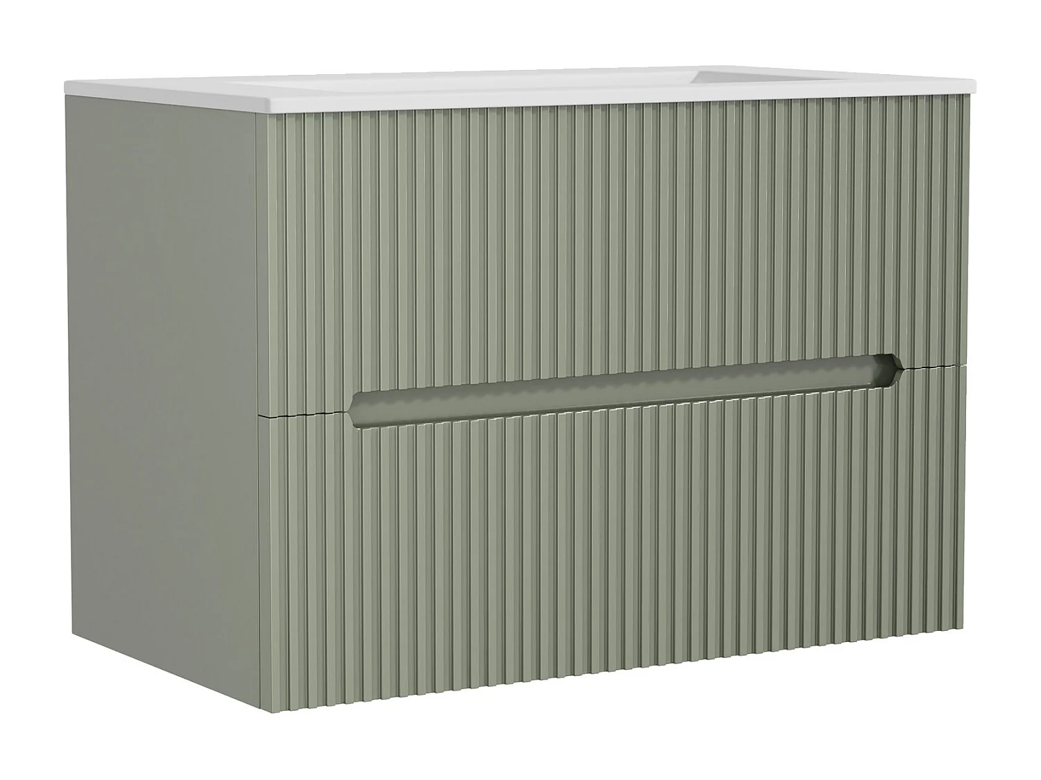 Meuble de salle de bain suspendu avec vasque à encastrer - Strié vert - 80 cm - PAVANI