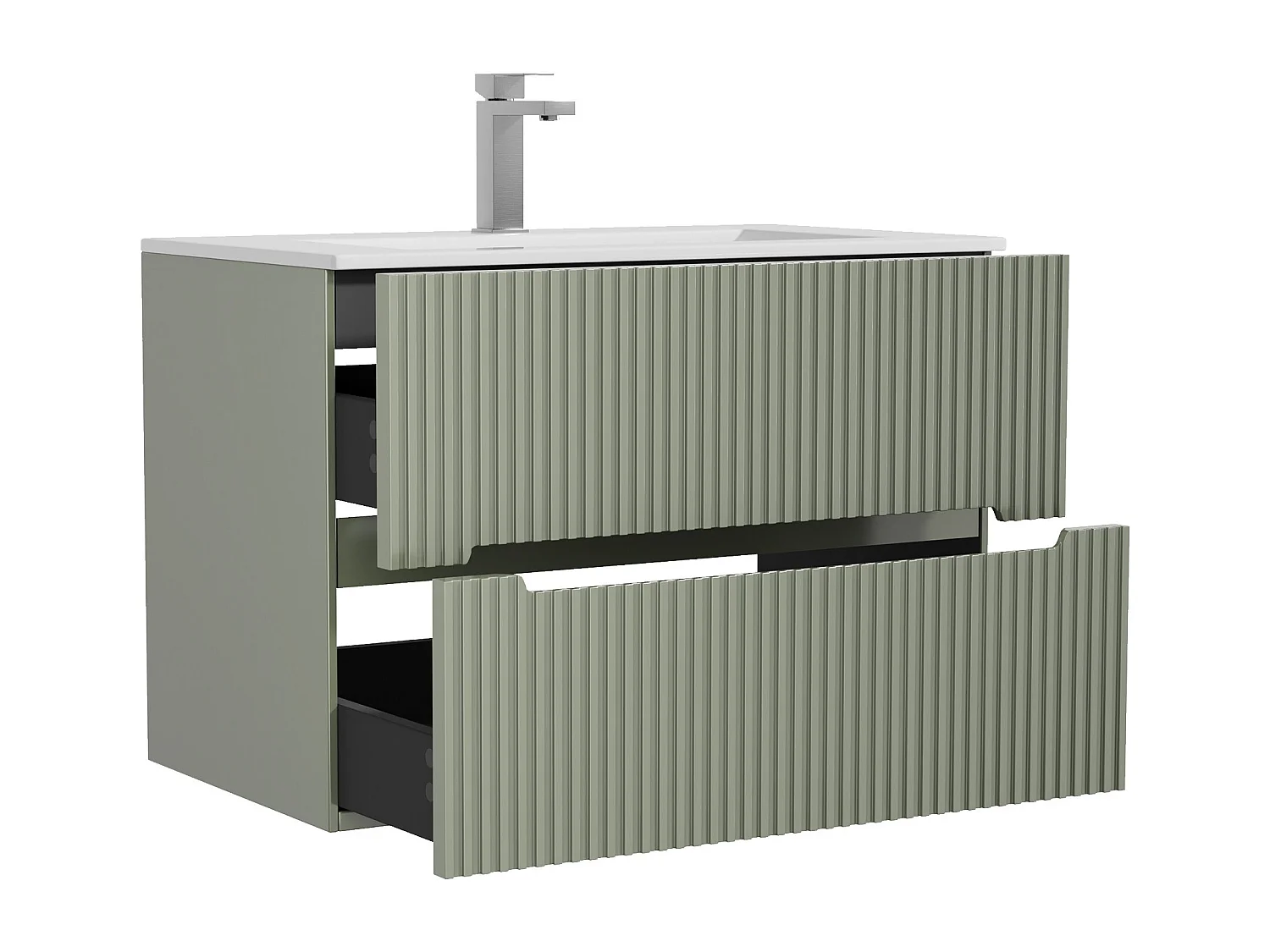 Meuble de salle de bain suspendu avec vasque à encastrer et robinet - Strié vert - 80 cm - PAVANI