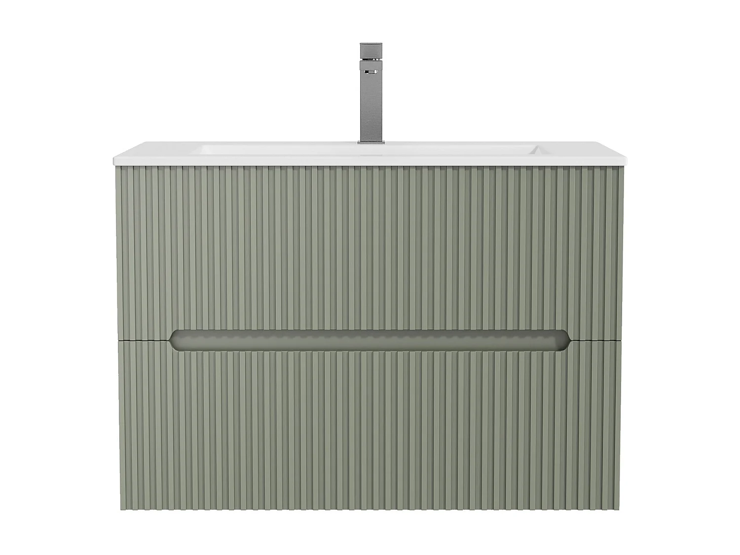 Meuble de salle de bain suspendu avec vasque à encastrer et robinet - Strié vert - 80 cm - PAVANI