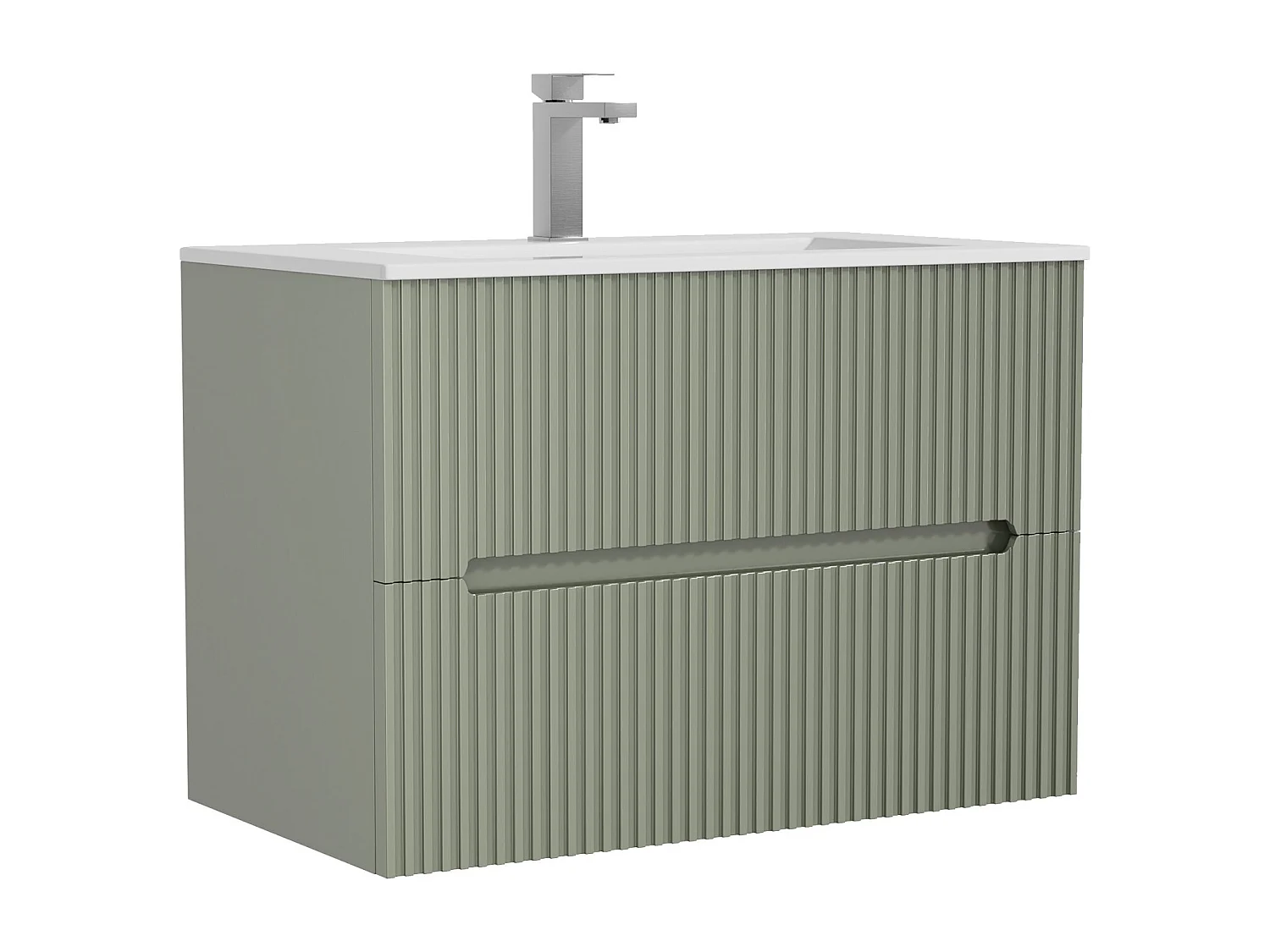 Meuble de salle de bain suspendu avec vasque à encastrer et robinet - Strié vert - 80 cm - PAVANI