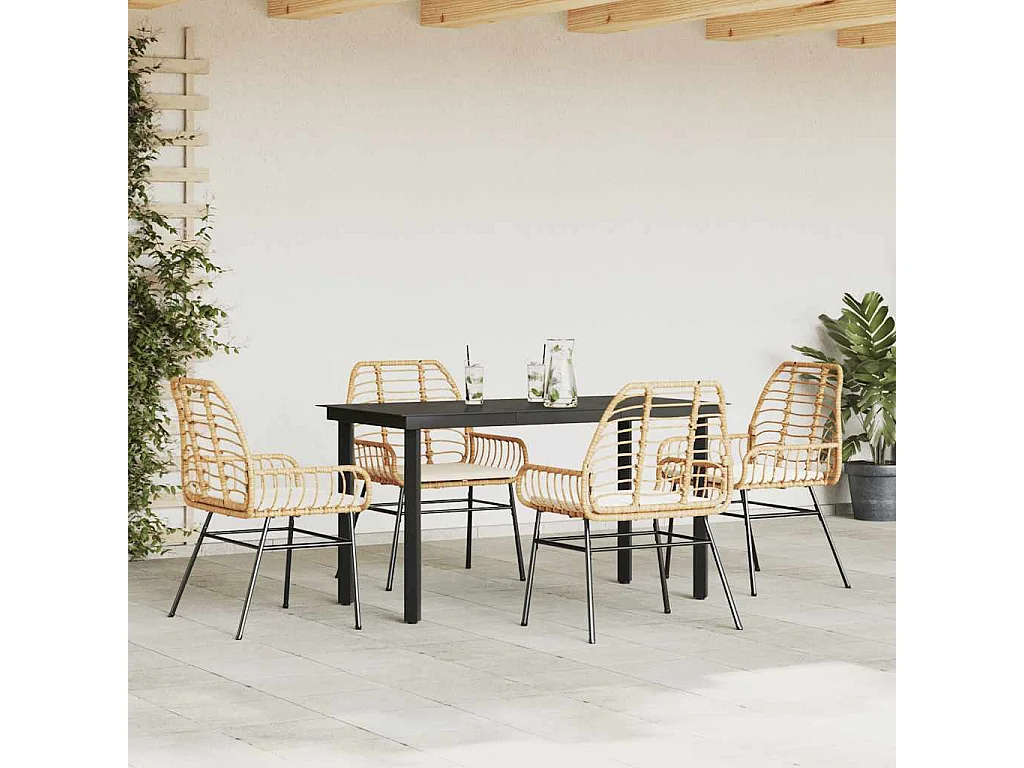 Juego de comedor jardín 5 piezas cojines ratán sintético marrón