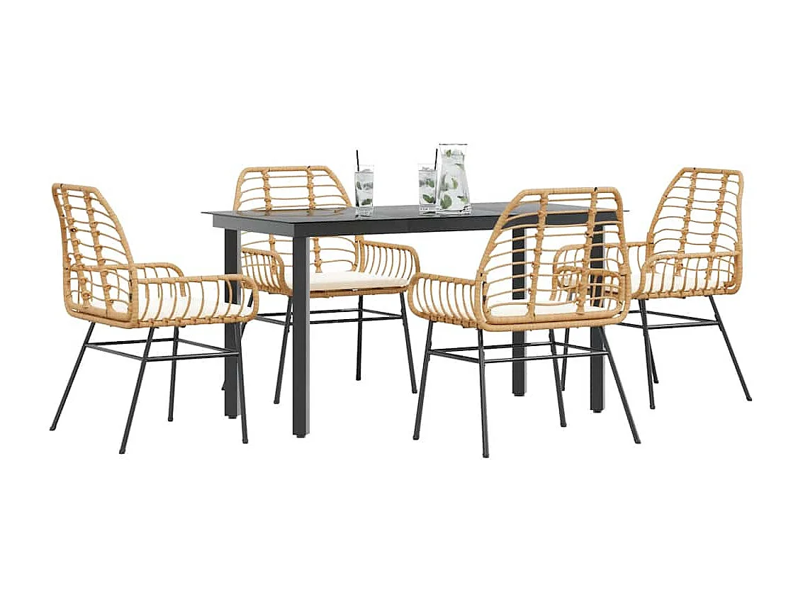 Juego de comedor jardín 5 piezas cojines ratán sintético marrón