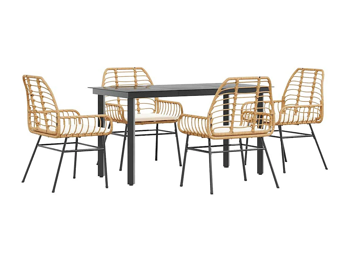 Juego de comedor jardín 5 piezas cojines ratán sintético marrón