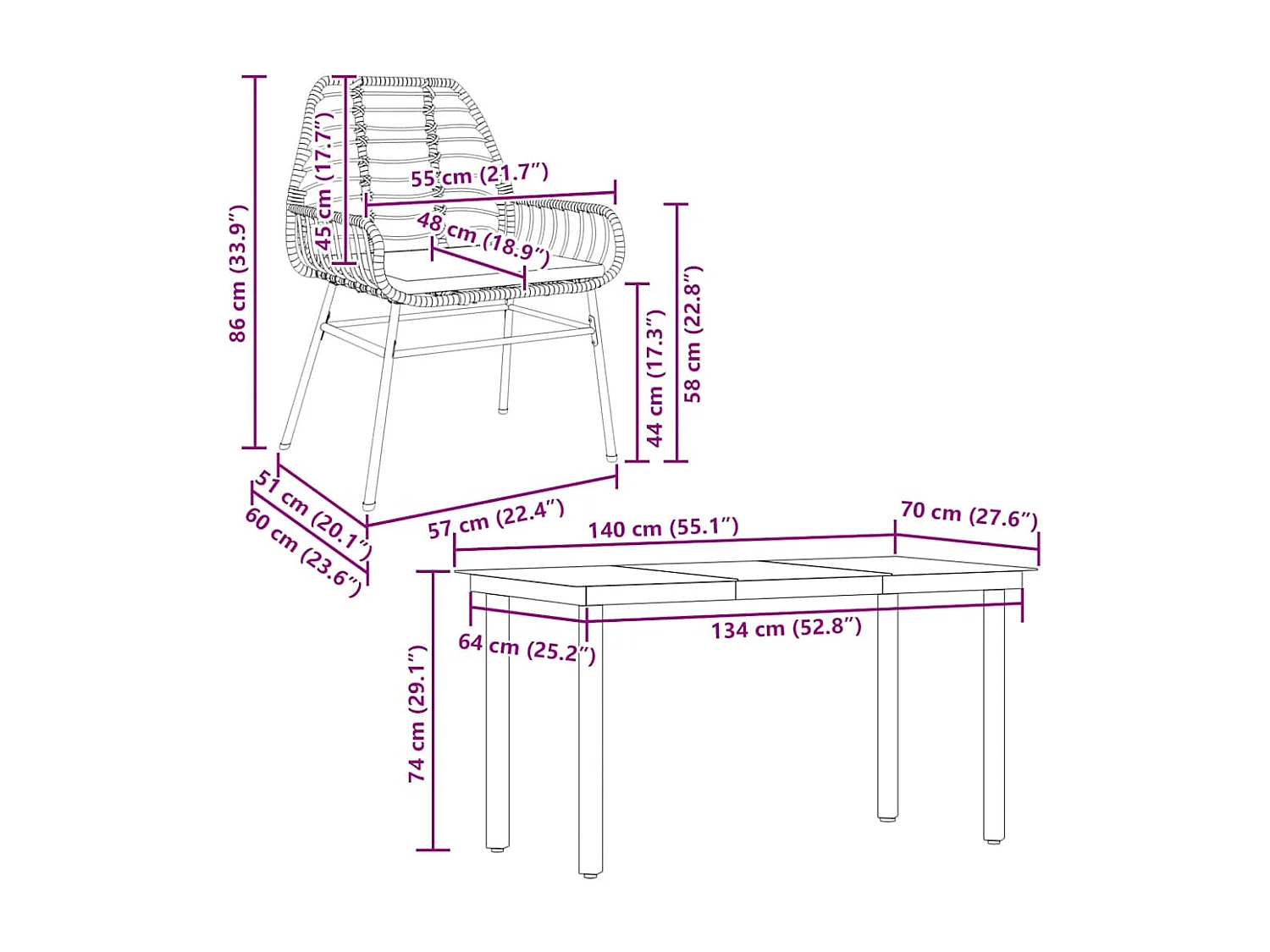 Juego de comedor jardín 5 piezas cojines ratán sintético marrón