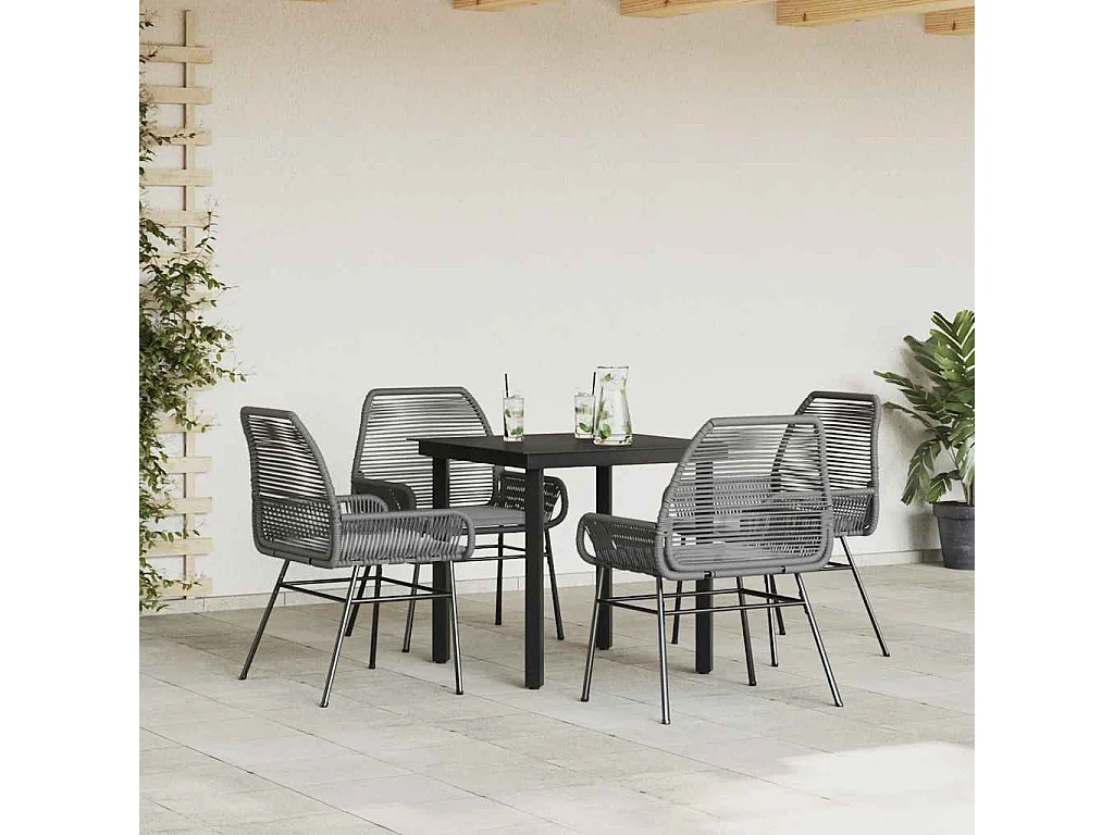 Juego comedor jardín 5 piezas cojines ratán sintético vidrio gris