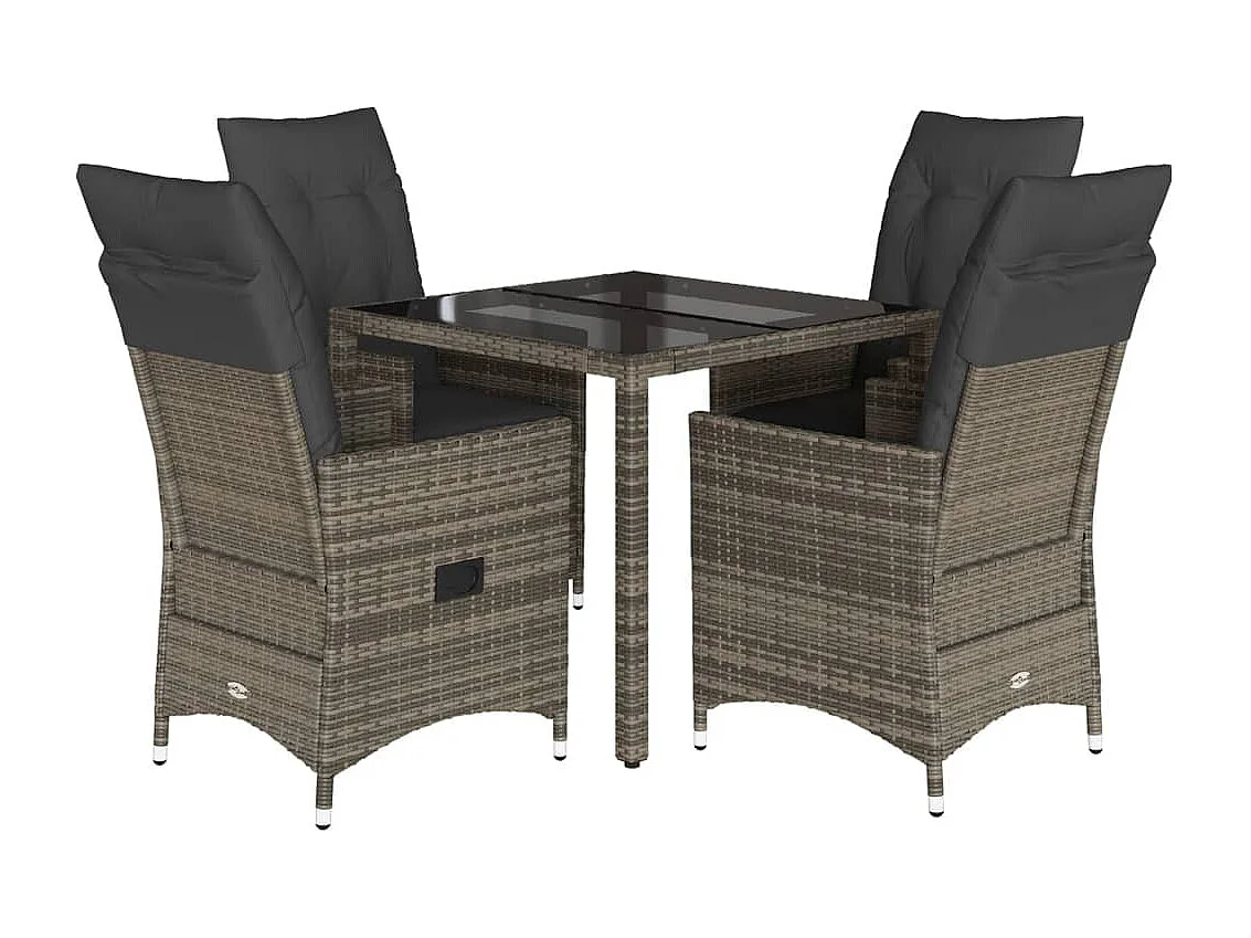 Set comedor de jardín 5 piezas con cojines ratán sintético gris