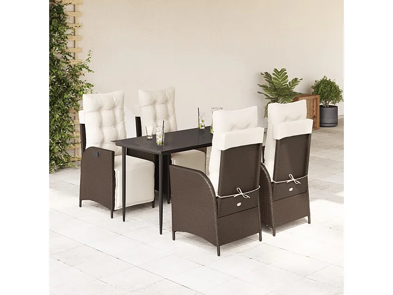 Set comedor de jardín 5 piezas y cojines ratán sintético marrón