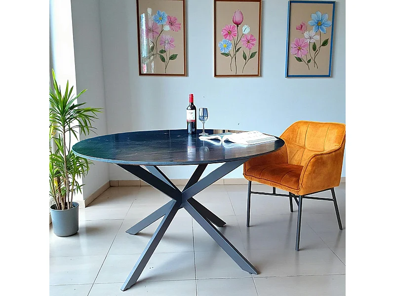Table à manger ronde marbre noir Ø130 cm DUOMO