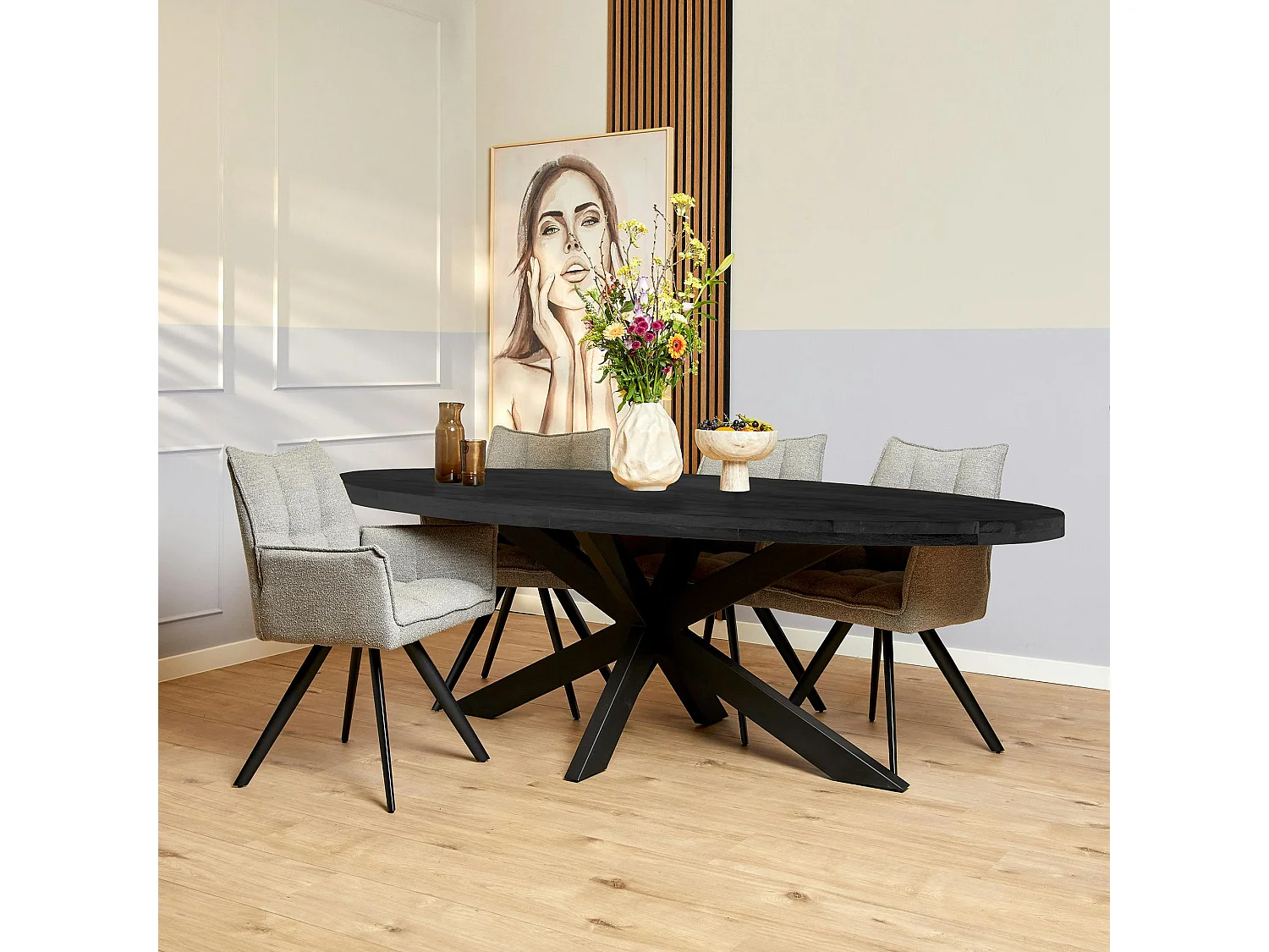 Table à manger ovale bois noir à pied central 180 cm RIVANO