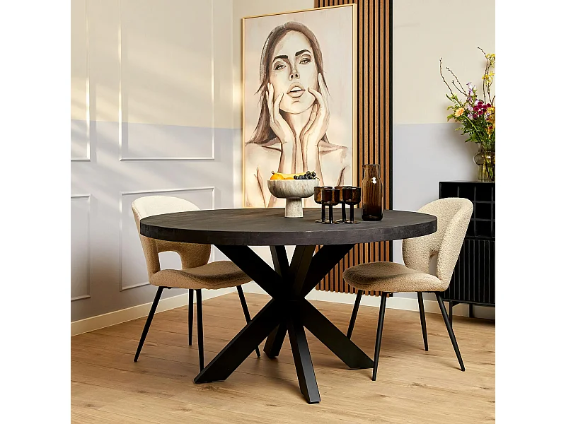 Table ronde bois noir à pied central Ø110 cm RIVANO
