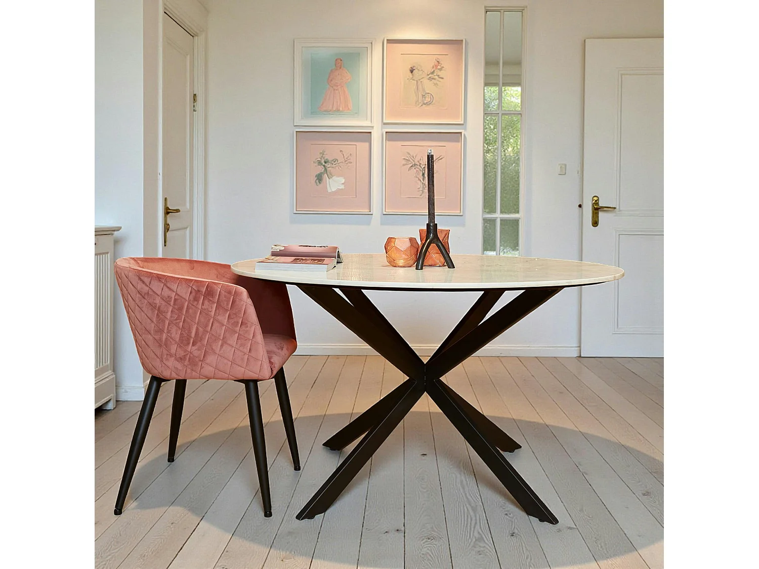 Table à manger ronde marbre blanc Ø130 cm DUOMO