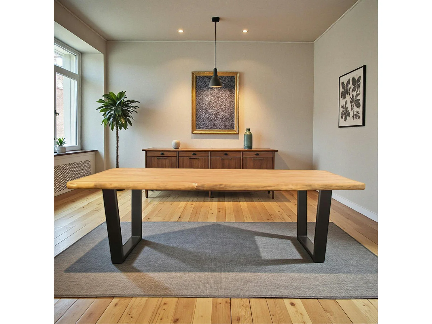 Table à manger bois de teck recyclé, pieds en U 240 cm TIMOR