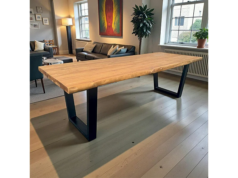 Table à manger bois de teck recyclé, pieds en U 240 cm TIMOR