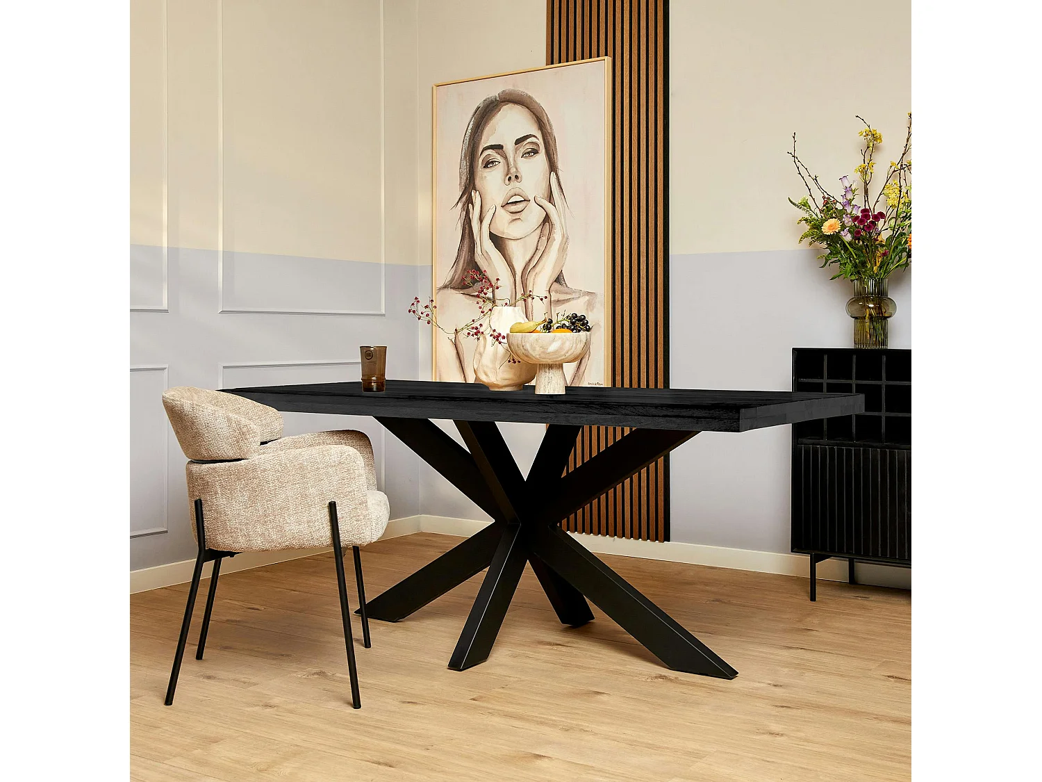 Table à manger bois noir à pied central 160 cm RIVANO