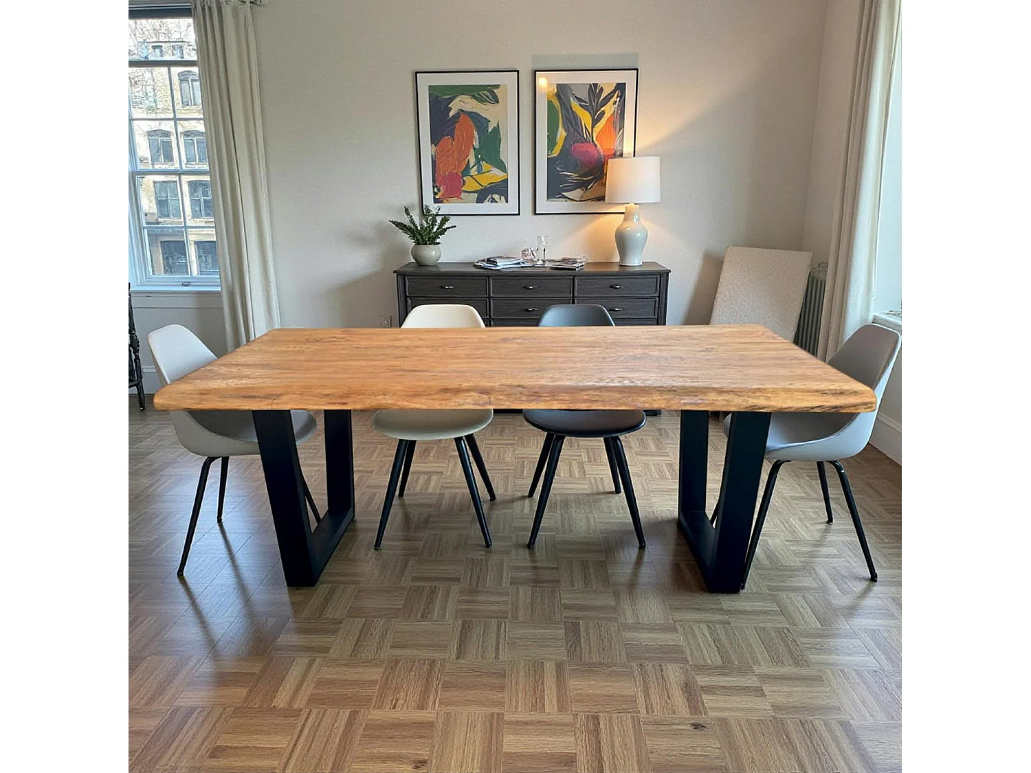 Table à manger bois de teck recyclé, pieds en U 200 cm TIMOR