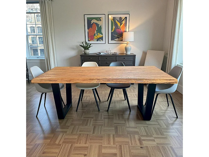 Table à manger bois de teck recyclé, pieds en U 200 cm TIMOR