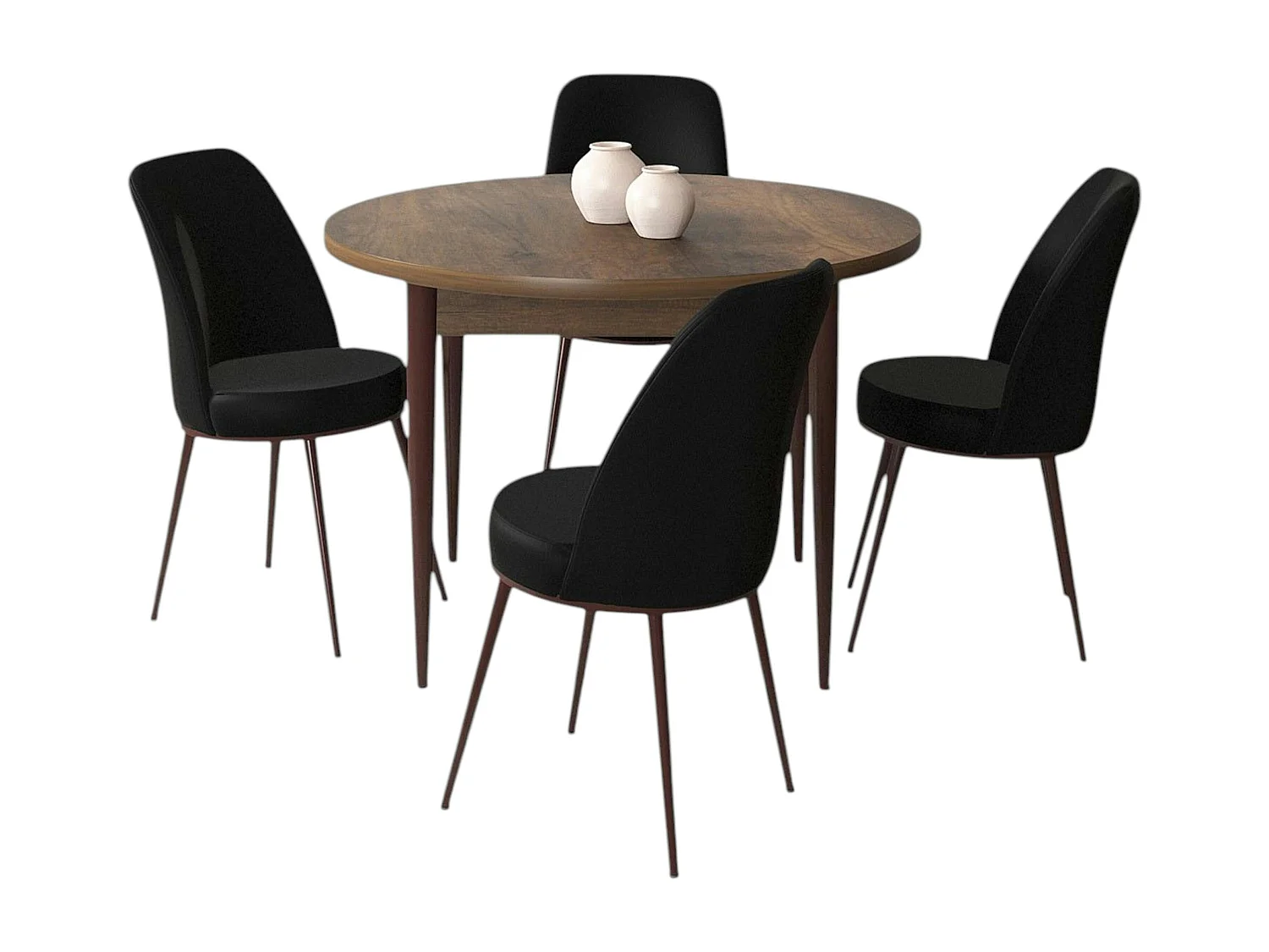 Ensemble table ronde Ø90 cm + 4 chaises noires AROLA