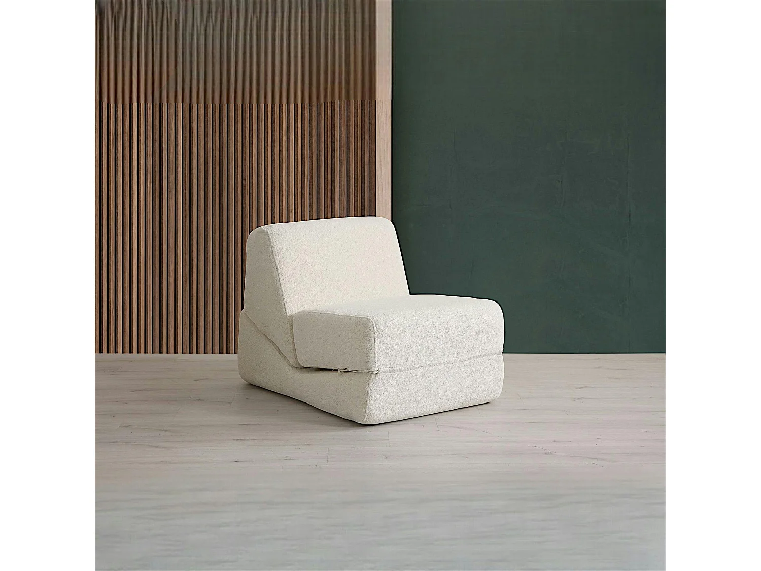 Chauffeuse convertible blanche bouclette, lit d'appoint SAPPO