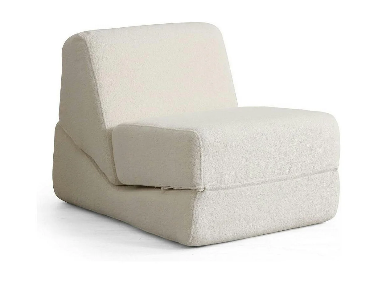 Chauffeuse convertible blanche bouclette, lit d'appoint SAPPO