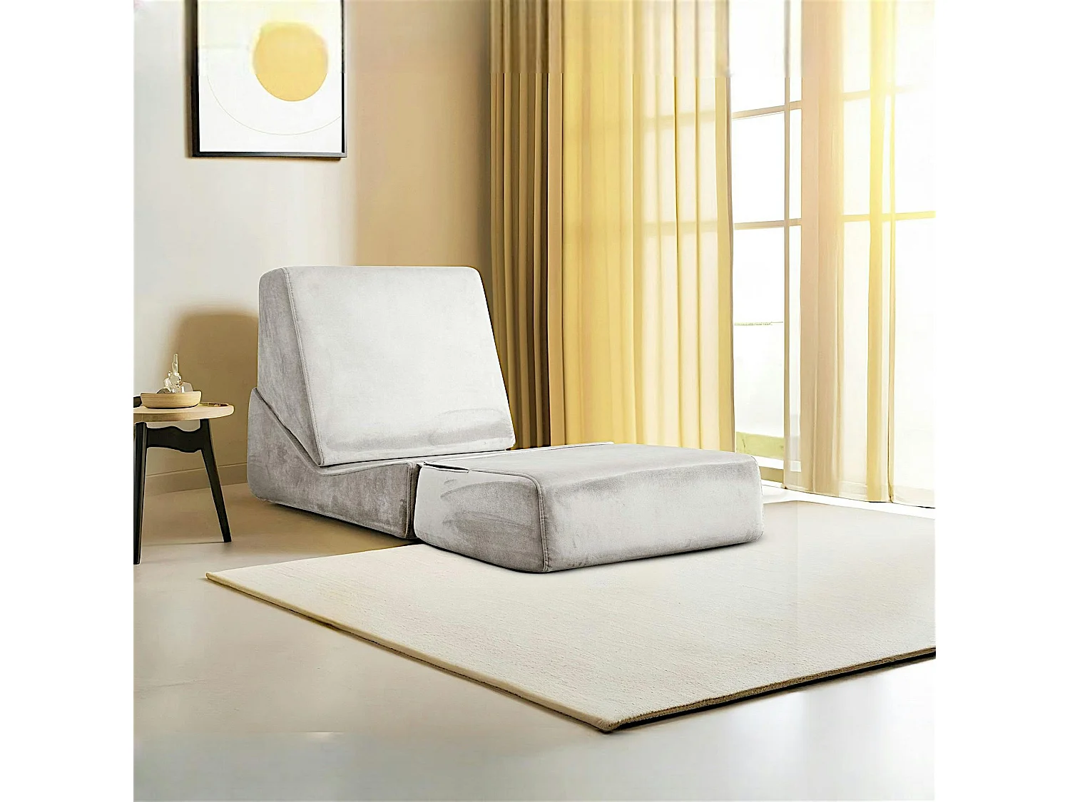 Chauffeuse convertible gris clair velours, lit d'appoint SAPPO